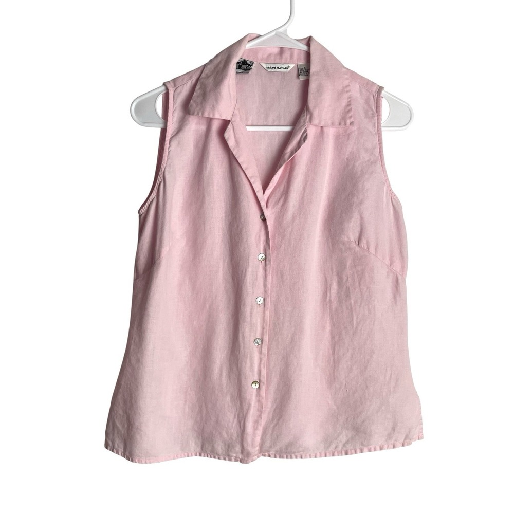 Richard Malcom Womens 100% Irish Linen Shirt Size S Pink Sleeveless Button Up